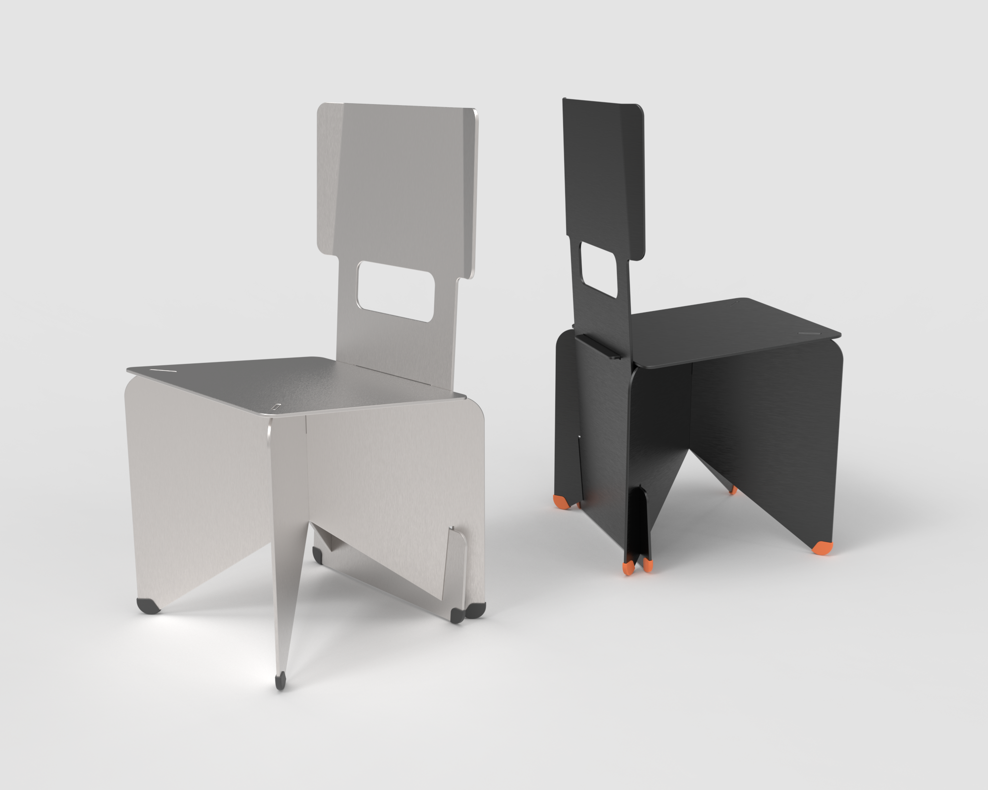 Minimal rendering of the two chair, one in anodized black