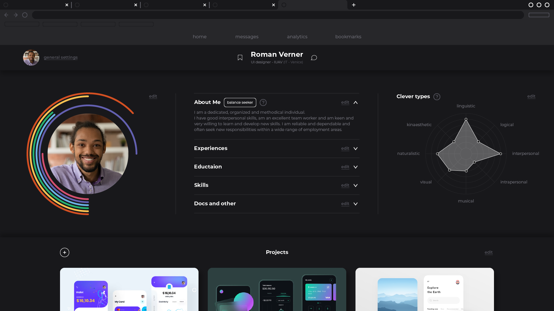 Profile section desktop mockup