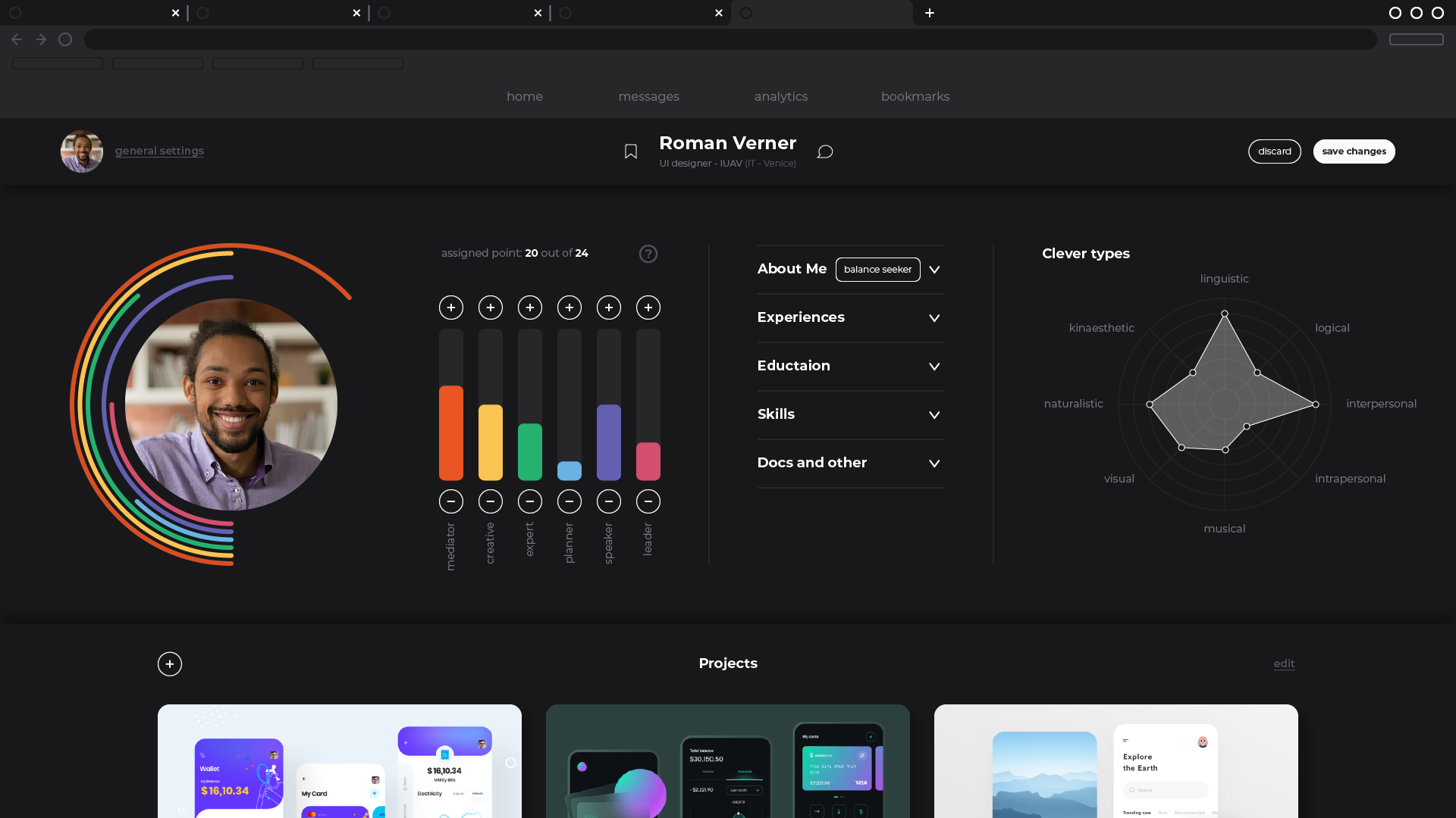 Profile section eidt mode desktop mockup