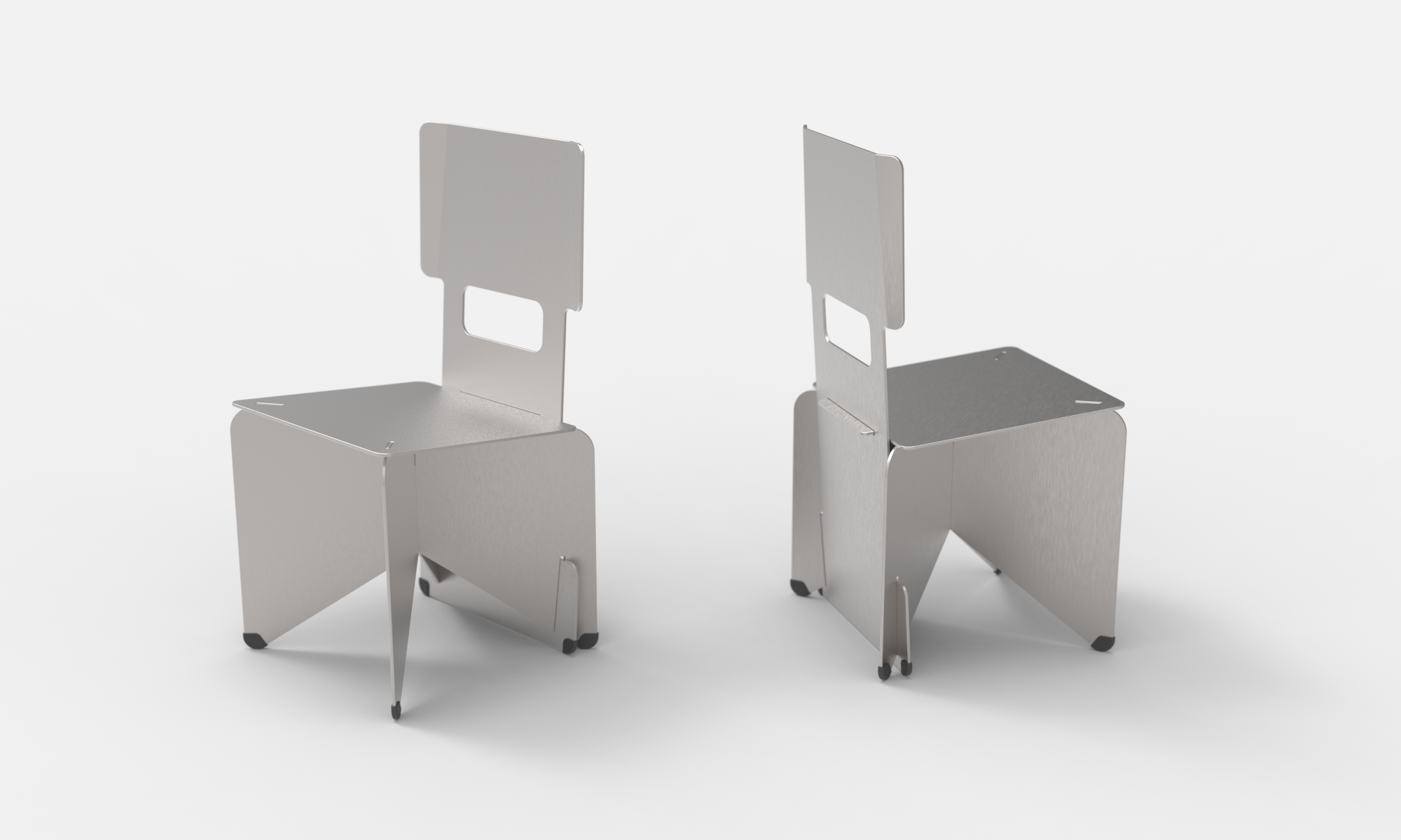 Minimal rendering of the chair in two position: front and back