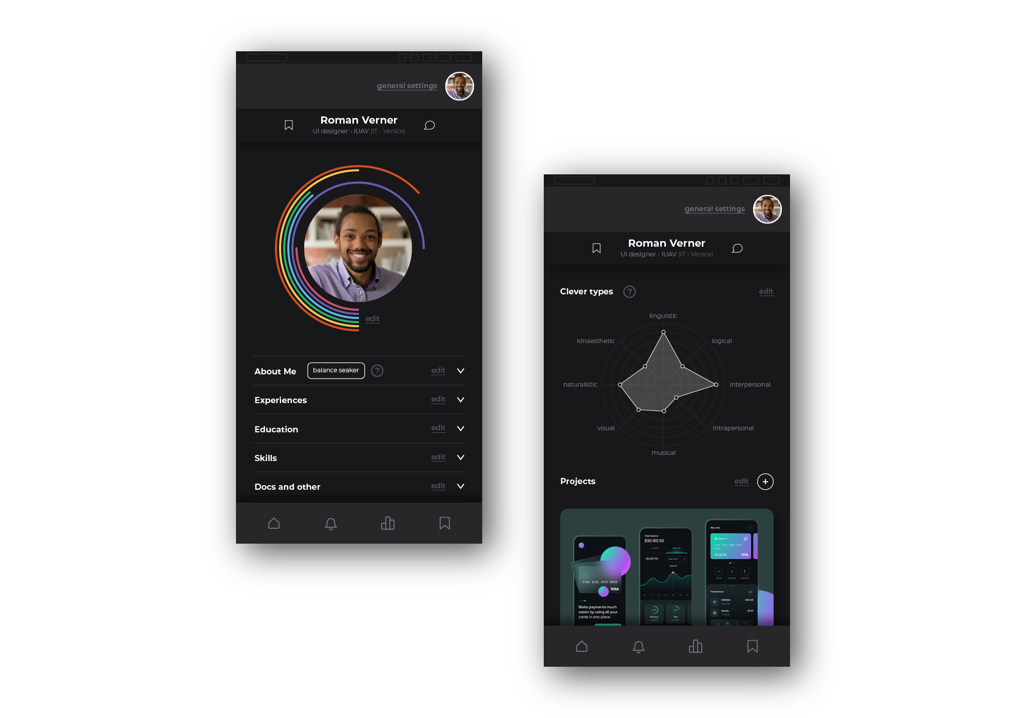 Profile section mobile mockup