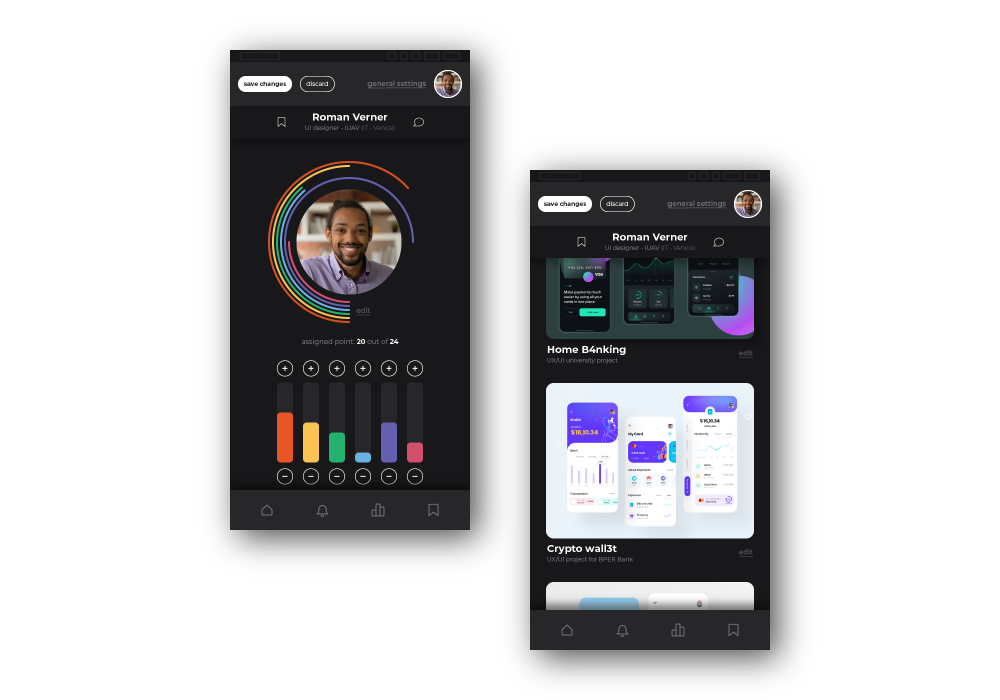 Profile section edit mode mobile mockup