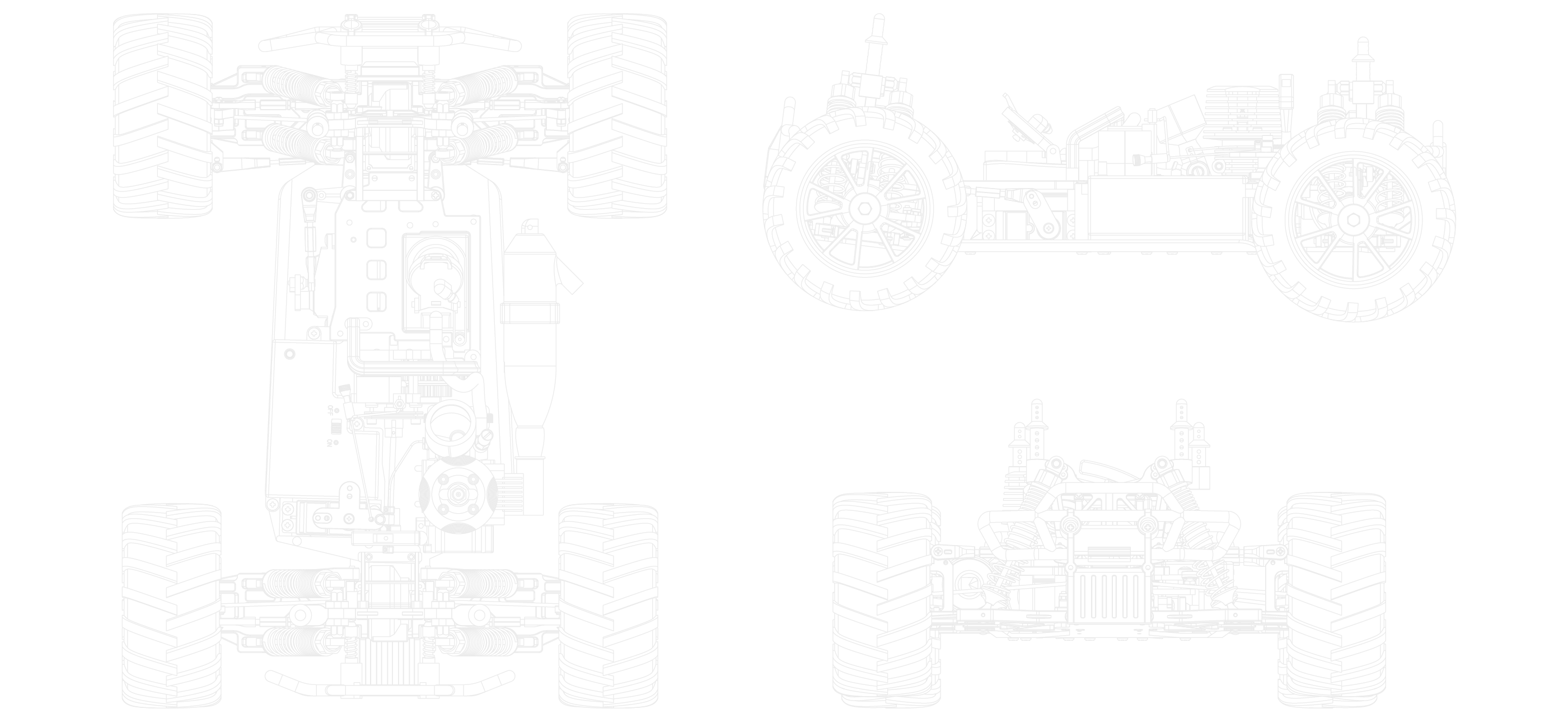 Technical drawings of the top, side and front