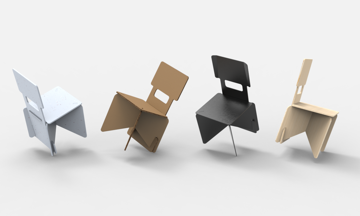 Multiple versions of the chair with different thickness and materials